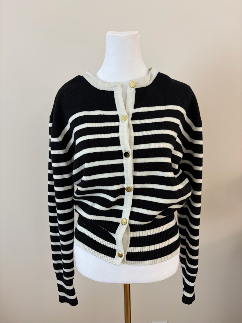 Meshki Black & White Striped Button-Front Cardigan